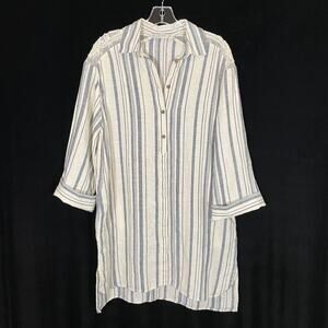 Zara Shirt Dress Linen Blue Cream Striped Lace Shoulder Tunic Style Mini S